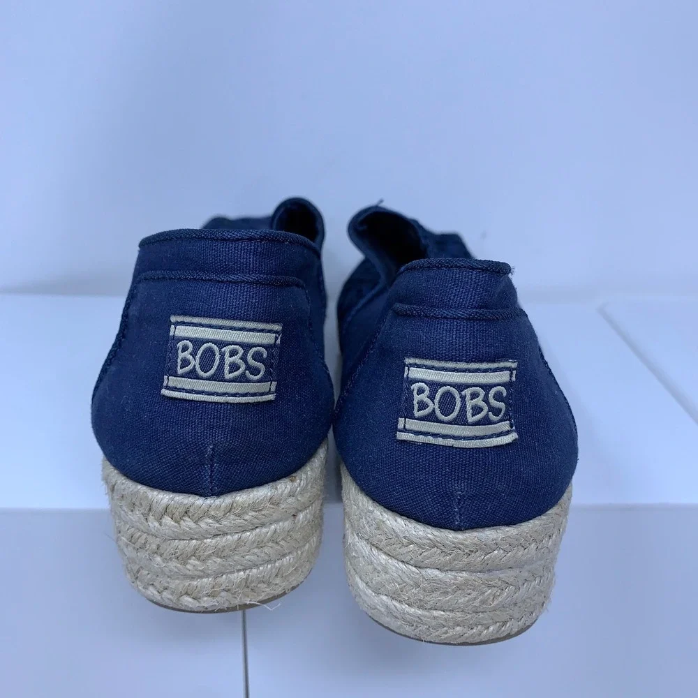 Skechers BOBS Womens 7 Navy Eyelet Lace Crochet Espadrille Slip On Flats 34469